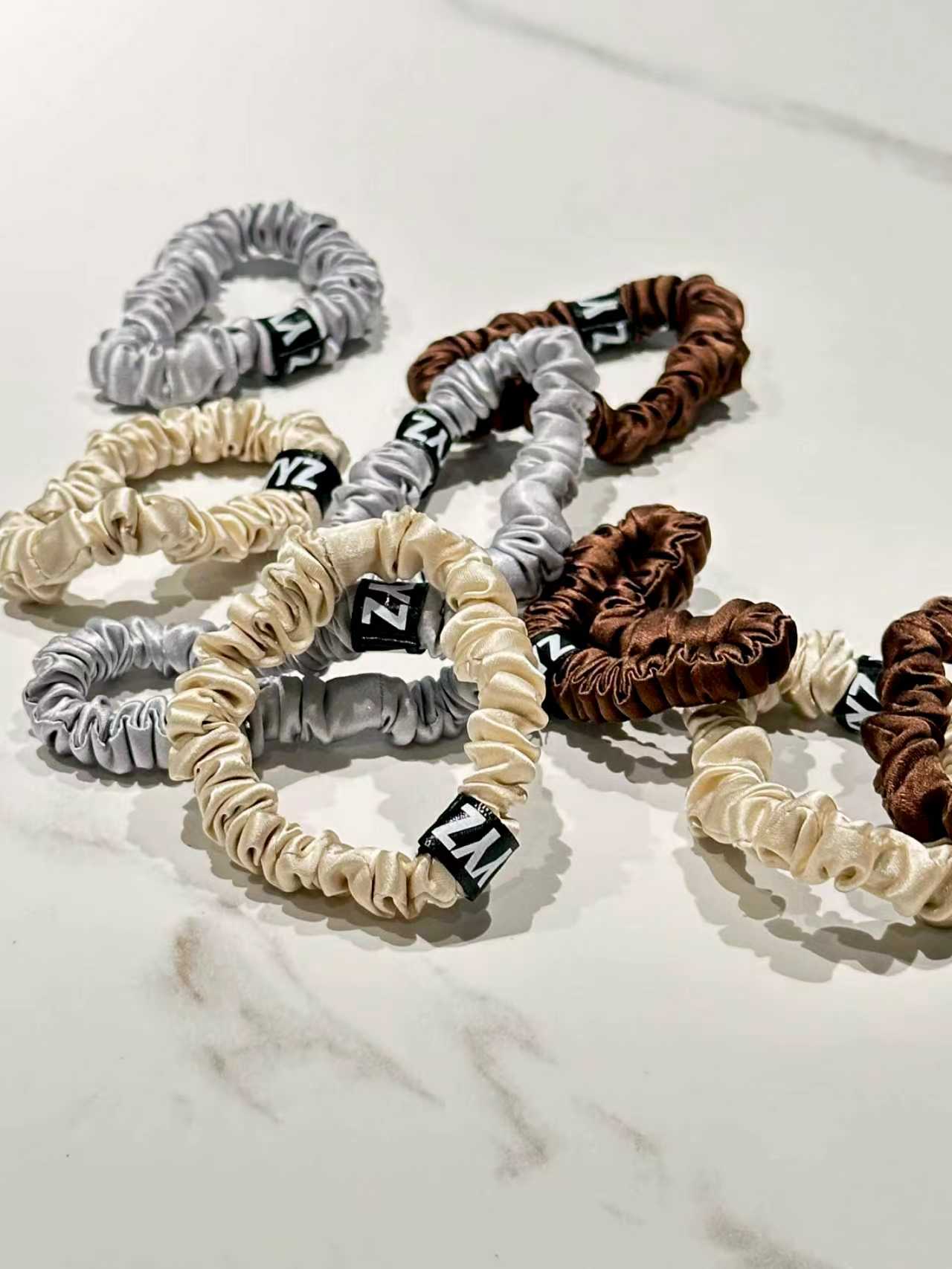 "Miu Style" Vintage Intellectual Combo - 100% Mulberry Silk Slim Scrunchie Set